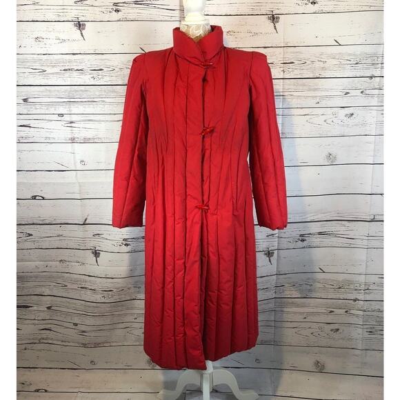 1980s Vintage Red Quilted Unbranded retro Down Puffer Coat M - Picture 14 of 15